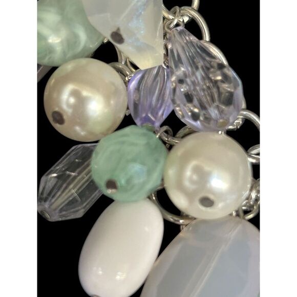 Pearl & Crystal Charm Necklace Mint Green Lavender White Statement Jewelry - Picture 2 of 6